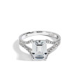Emerald Cut Pave Split Shank Engagement Ring Setting in 14K White Gold