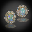 Yellow Gold Crystal Opal, Aquamarine & Diamond Earrings