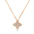 Roberto Coin Flower Rose Gold Diamond Pendant Princess Necklace