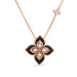 Roberto Coin Venetian Princess Rose Gold Black Diamond & Mother of Pearl Flower Necklace 