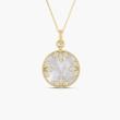 Diamond Medallion Charm with Mother Of Pearl Necklace in 18K Yellow Gold