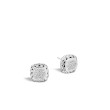 John Hardy Classic Chain Small Square Pave Diamond Silver Earrings