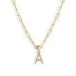 Small Initial Diamond Pendant With Paperclip Necklace