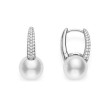 Mikimoto Akoya Pearl Diamond Hoop Huggie Earrings