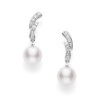 Mikimoto Pearl Dangle Diamond Earrings Front View