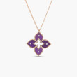 Roberto Coin Venetian Princess Rose Gold Small Diamond Flower Necklace with Purple Titanium