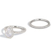 Halo Engagement Ring with Diamond Pavé Band side by side