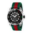 Gucci 45mm Stainless Steel Green & Red Striped Nylon Dive Watch