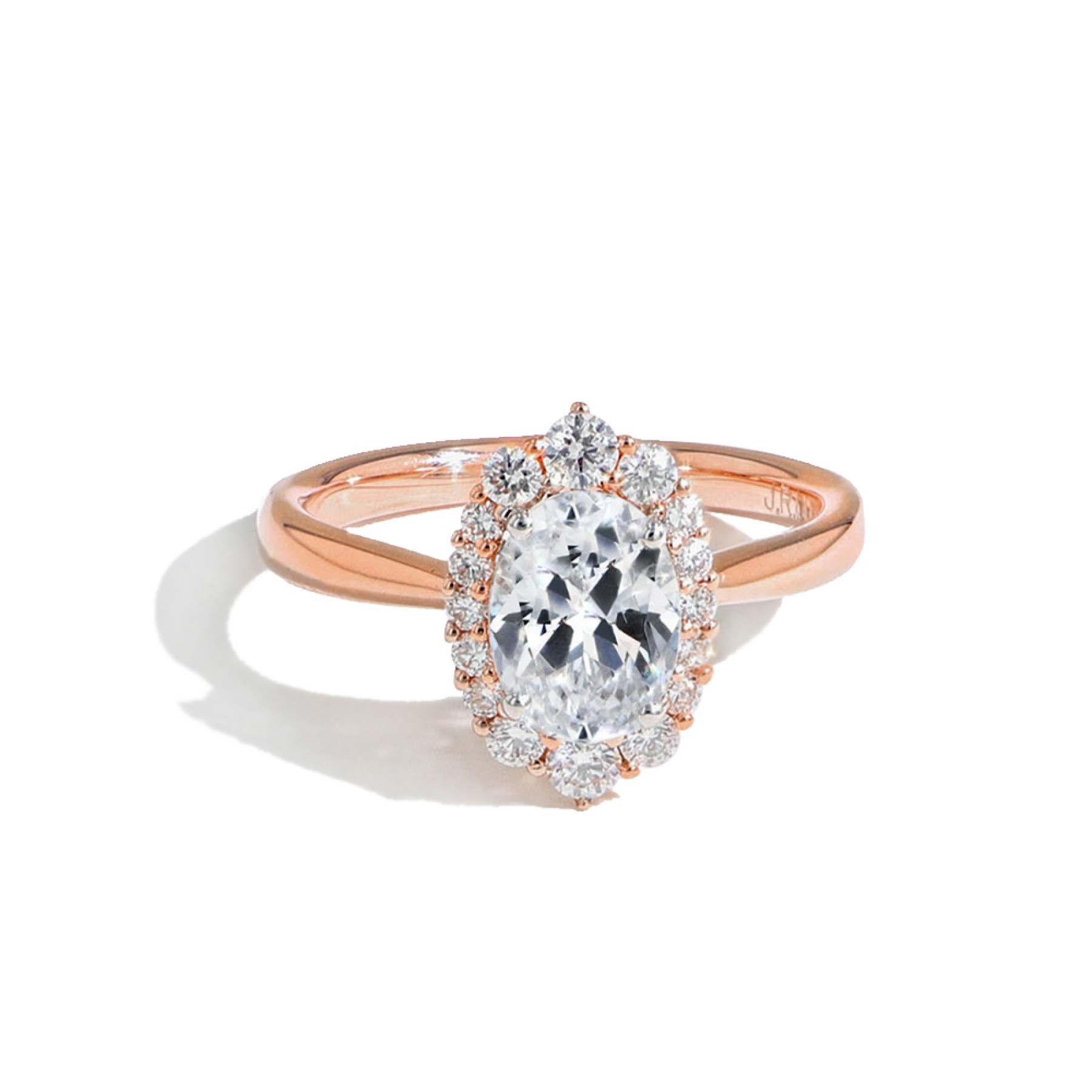 paddestoel Merg zo Rose Gold Oval Halo Vintage Engagement Ring