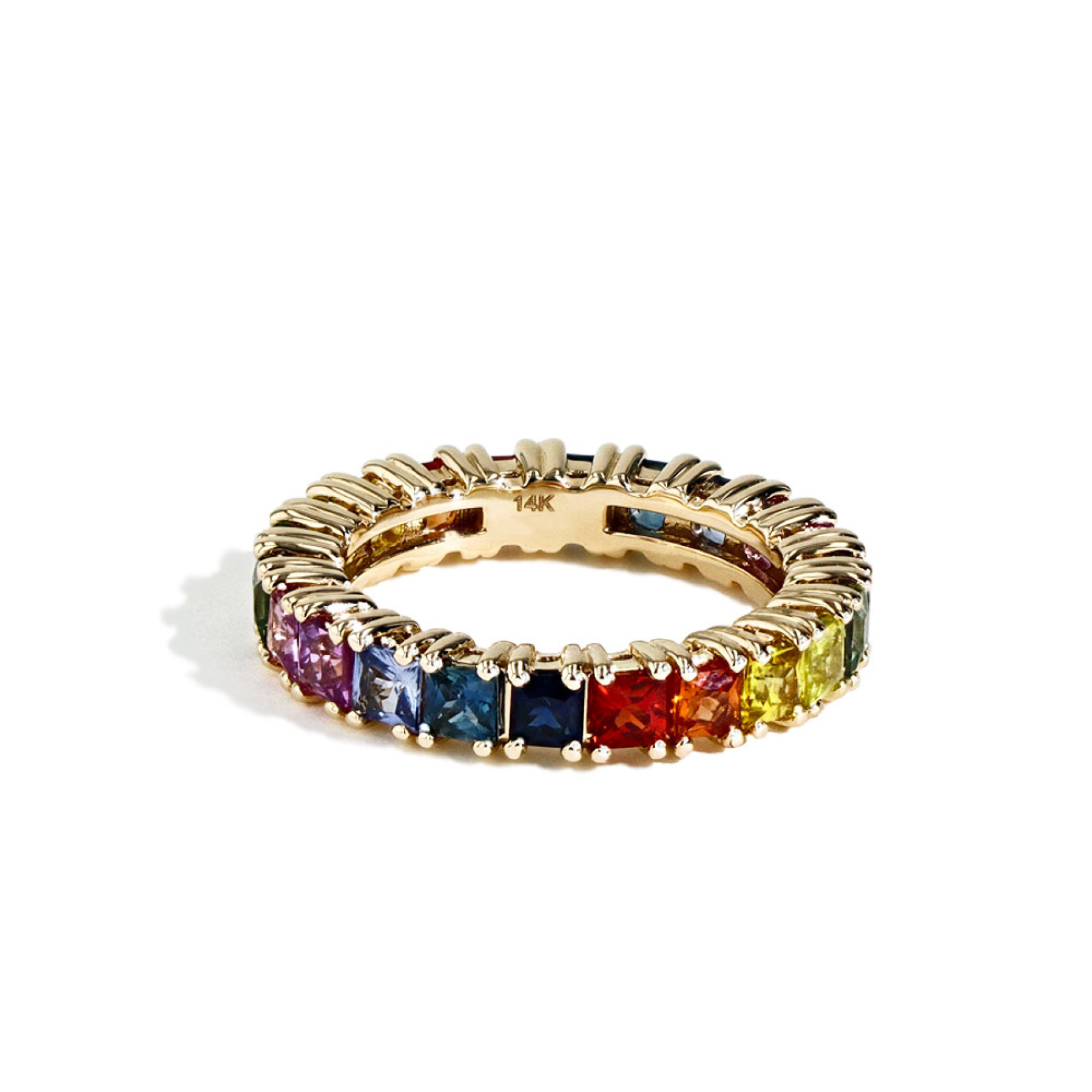 14K Gold Rainbow Gemstone Ring Sapphire Birthday Ring Natural Multi Sapphire Ring Sapphire Round Cut Ring Sapphire Eternity Band Ring