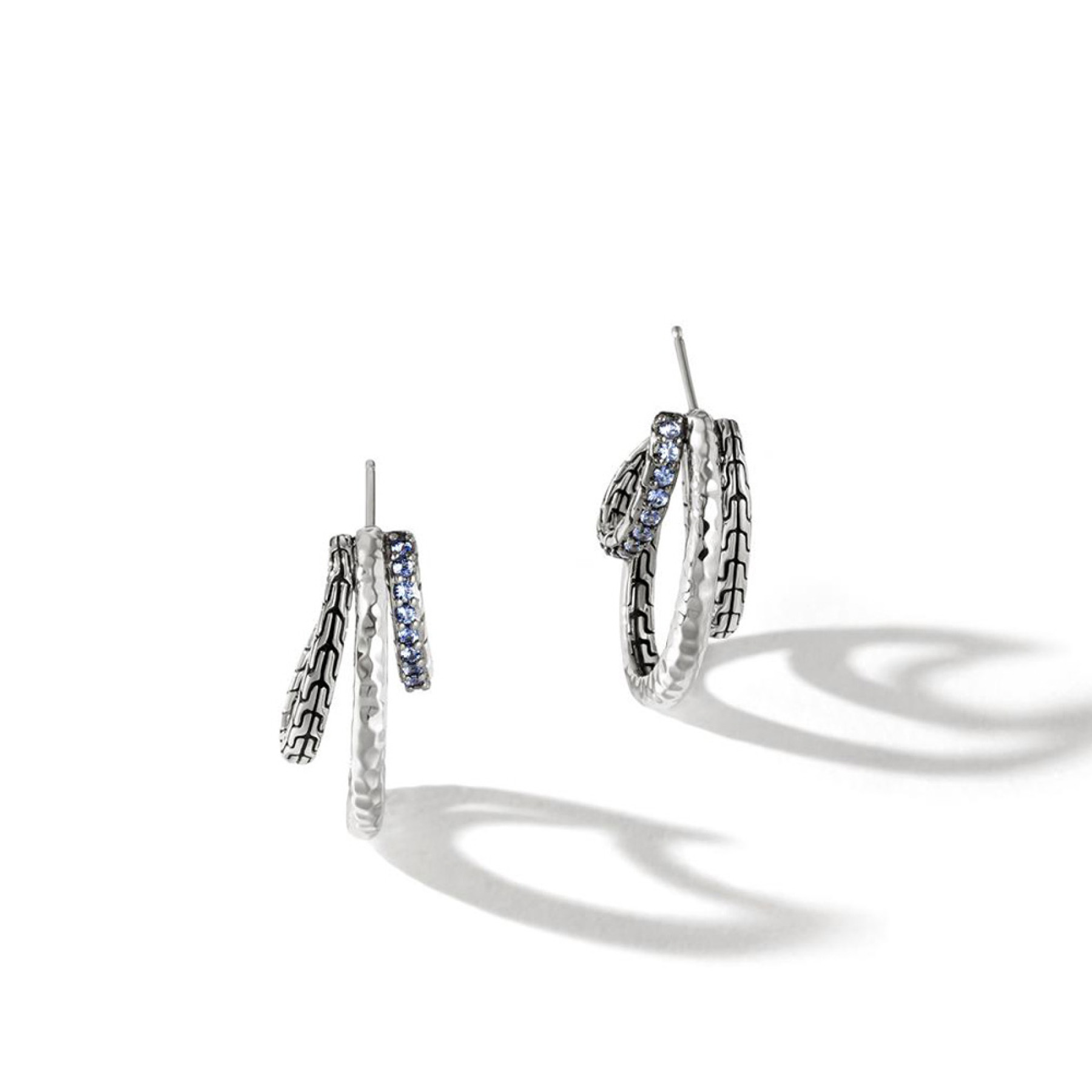 John Hardy Classic Chain Hammered Silver and Blue Sapphire Earrings