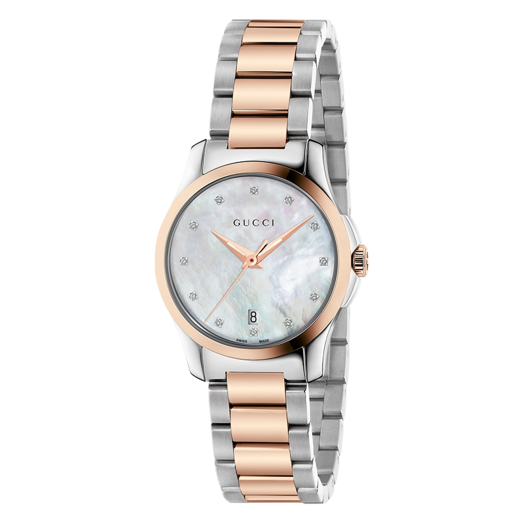 Gucci G-Timeless Two-Tone 27mm Mother of Pearl Diamond Dial Watch