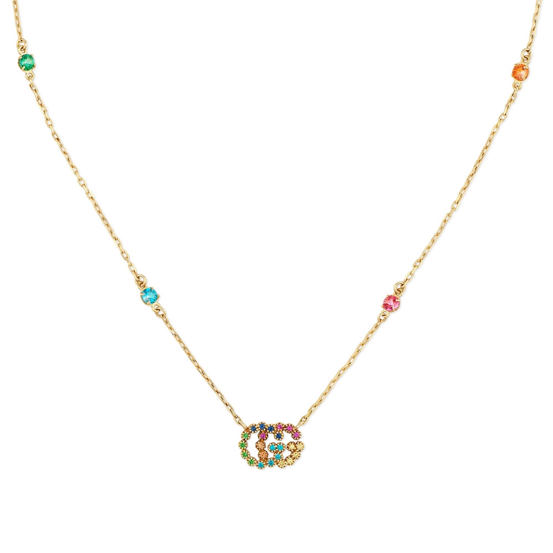 Gucci GG Running Yellow Gold Gemstone Necklace