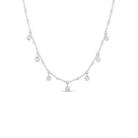 Roberto Coin Diamonds by the Inch Collection DogBone White Gold Diamonds Necklace 002133AWCHX0