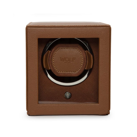 Wolf Cub Single Winder With Cover in Cognac Leather