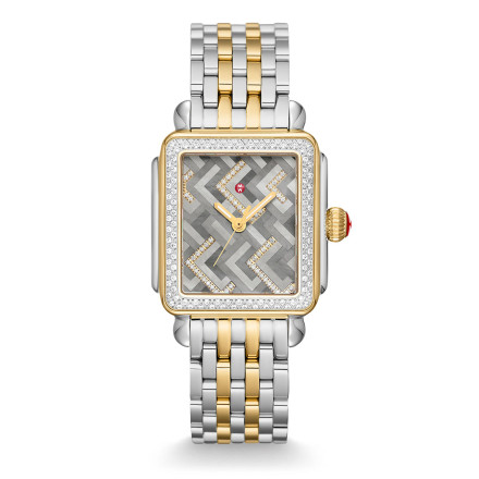 Michele Deco Two Tone Black Dial Diamond Watch MWW06A000808
