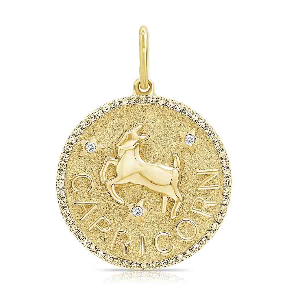 Capricorn Zodiac Gold 14k Pendant and Diamond