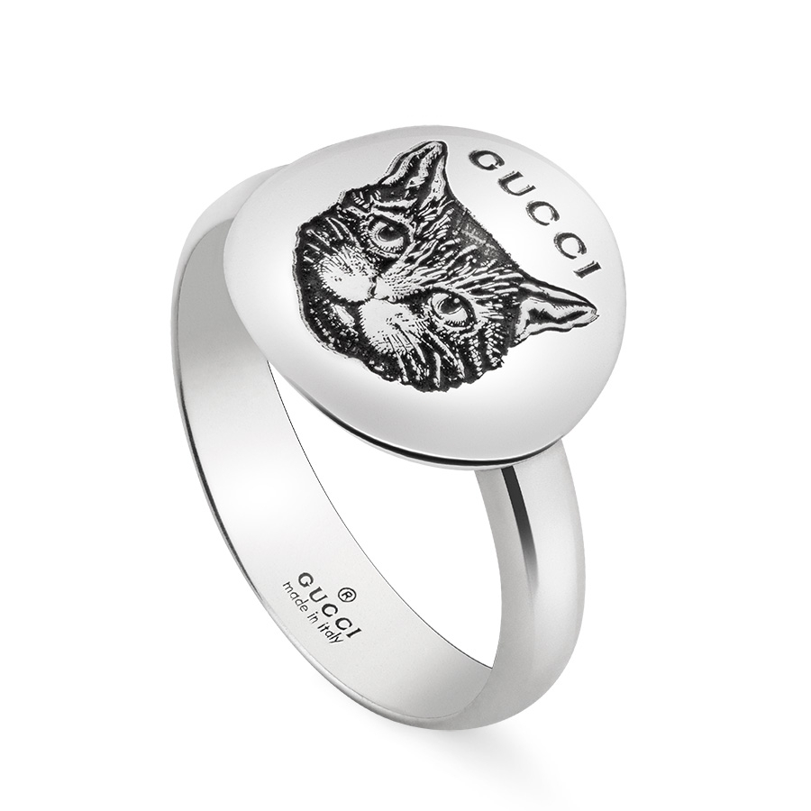 Gucci Blind for Love Round Sterling Silver Mystic Cat Engraved Ring
