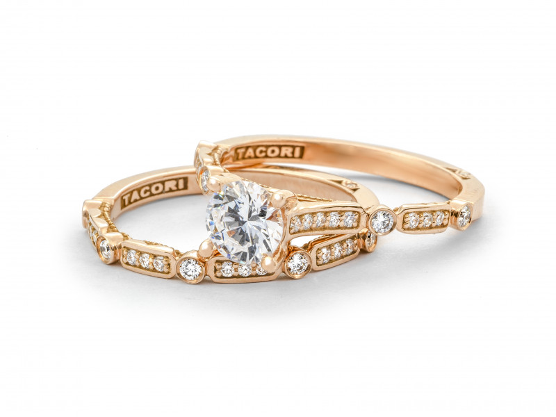 Tacori Sculpted Crescent Wedding Band and Engagement Ring