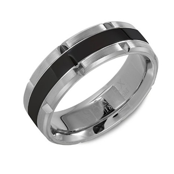 Crown Ring Carlex White Gold and Carbon Band