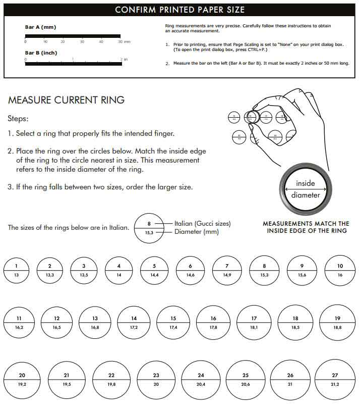 Gucci Jewelry Ring and Bracelet Size Guides
